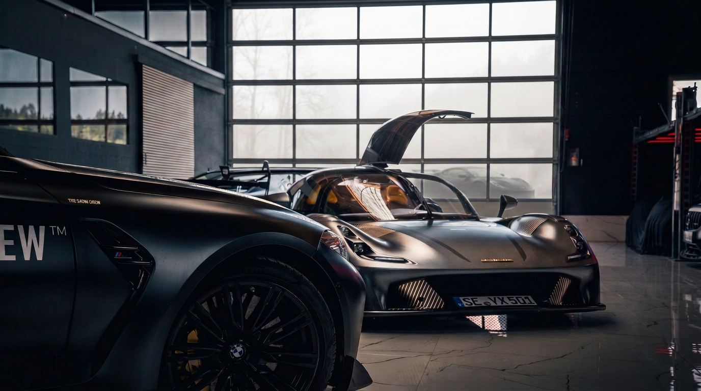 Matte black supercar in the Satin Crew headquarters